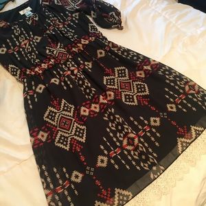 Aztec navy dress with cream lace@bottom